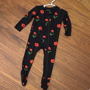 Kyte BABY Black Footie with Red Floral Design